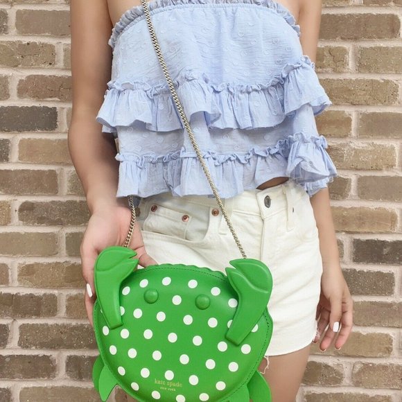 Kate Spade Shelly Crab Novelty Crossbody Green White Polka Dots - Picture 6 of 8